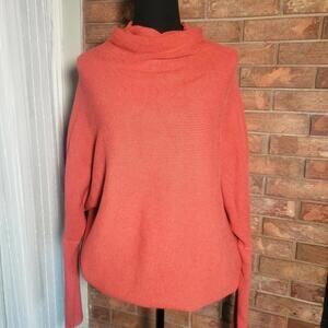 Bluivy Slouch Neck Dolman Pullover Weighty Tunic Sweater in Coral - Size S/M